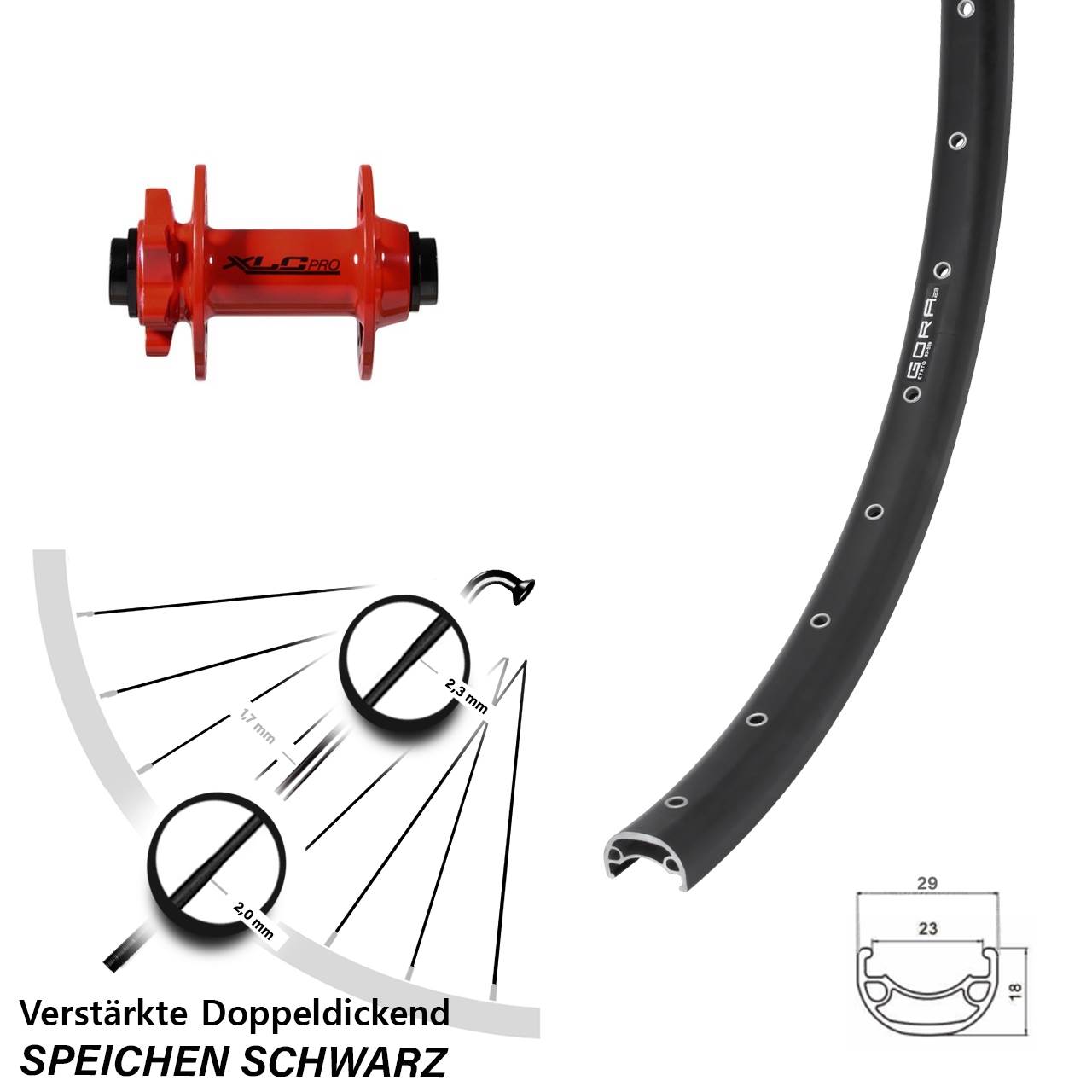 28-29 Zoll Gora 23 XLC Pro rot Vorderrad 6-Loch 15x100