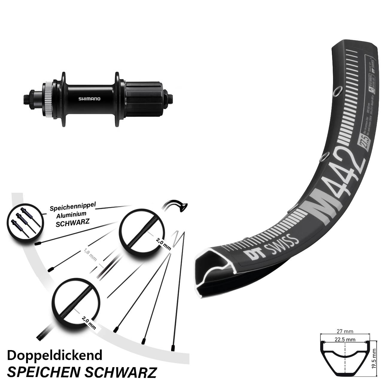 28 Zoll DT Swiss M442 Shimano FH-QC400 Hinterrad Centerlock QR 8-11 fach