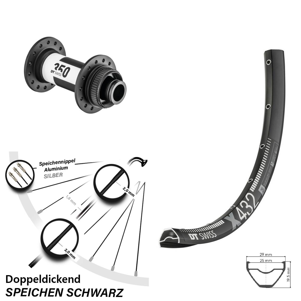 MTB Disc Vorderrad 29 Zoll X 432 DT Swiss 350 Centerlock 15x100 mm Cross Country