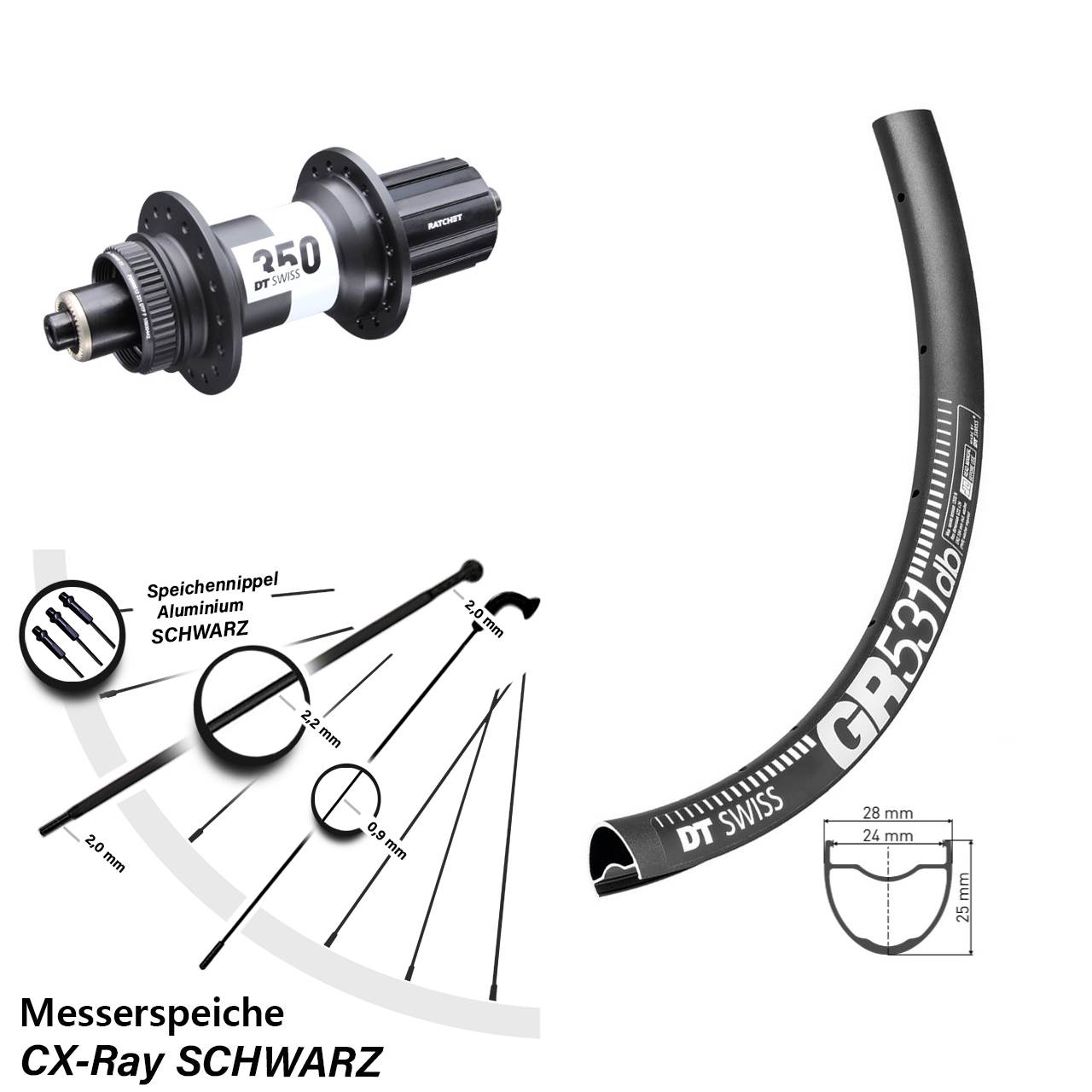 27,5 Zoll DT Swiss GR531-350 Road Centerlock CX-Ray 5x135 Shimano HG