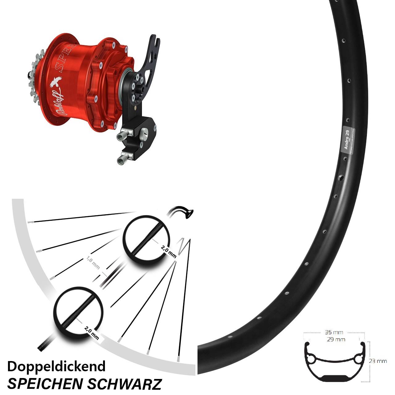 Ryde Andra 29 Rohloff Speedhub CC DB PM rot Zoll Disc Laufrad