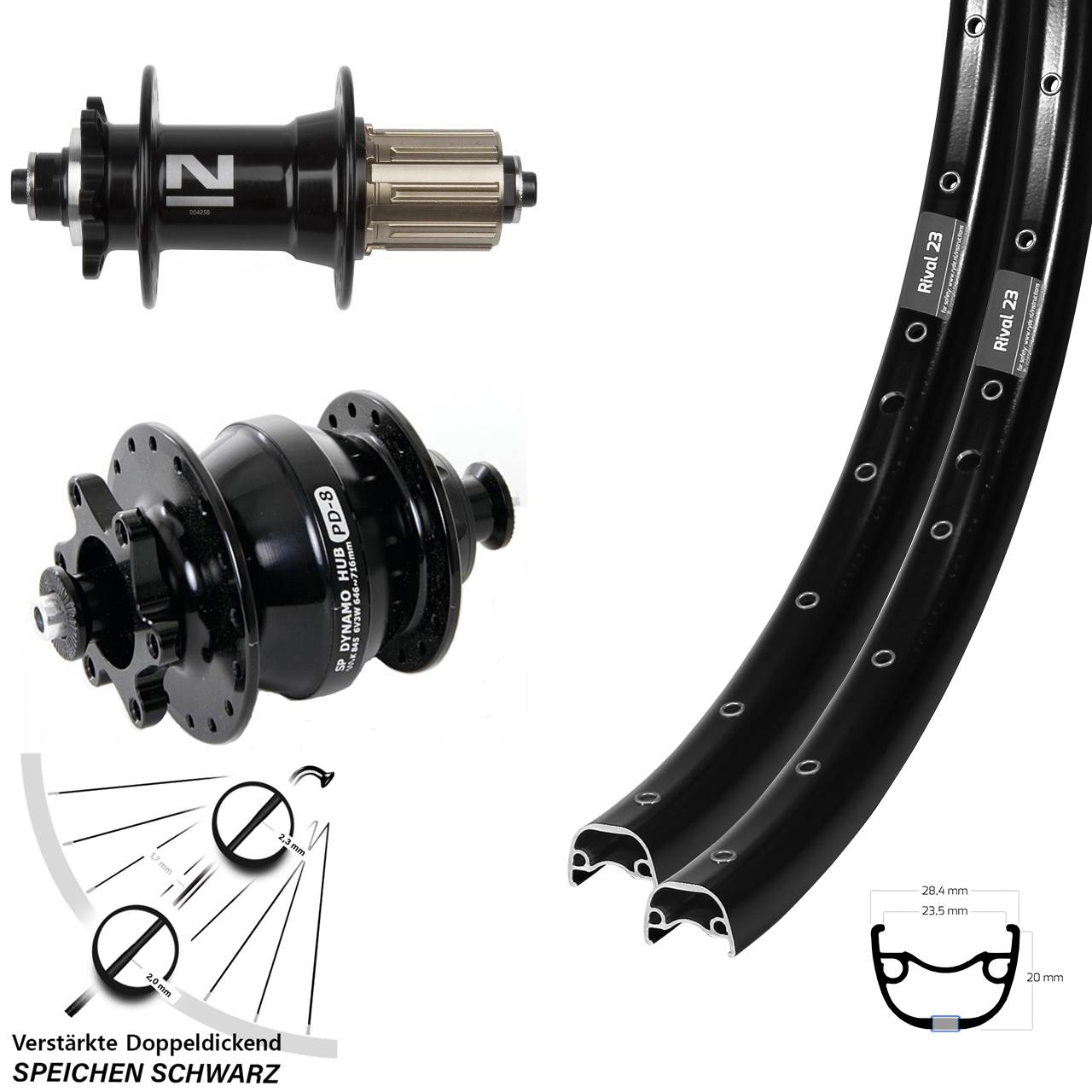 27,5 Zoll Ryde Rival 23 Novatec D-042 SB SP PD-8 Disc 6-Loch Laufradsatz QR 8-11 fach HG