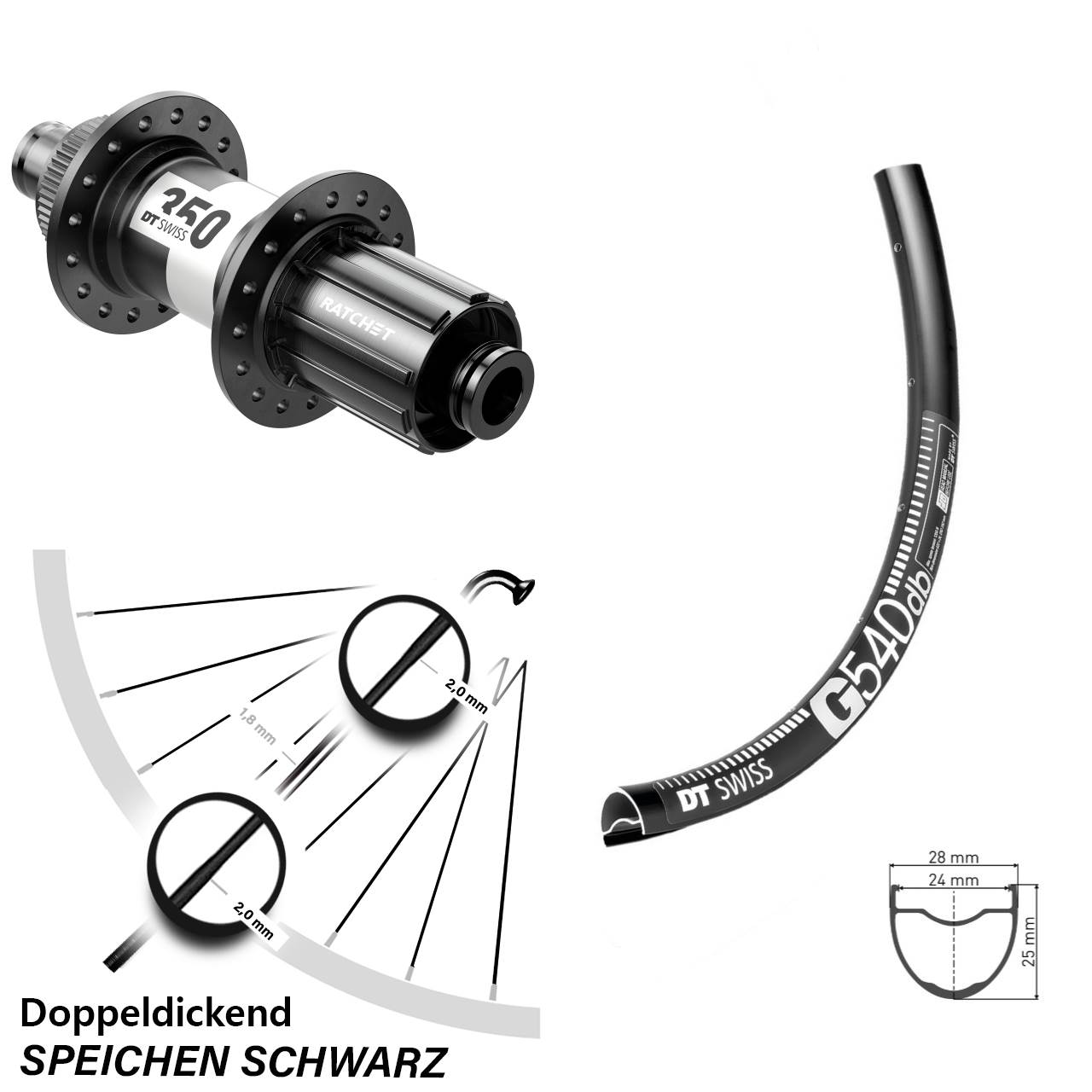 Gravel G 540 DT Swiss 350 Centerlock 12x142 mm Hinterrad 28-29 Zoll Steckachse