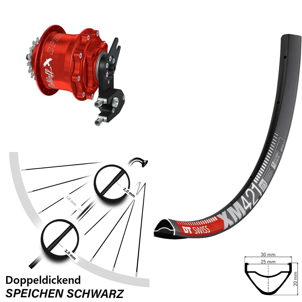 Disc Laufrad 29 Zoll DT Swiss XM 421 Rohloff 500/14 CC DB OEM2 Tandem rot