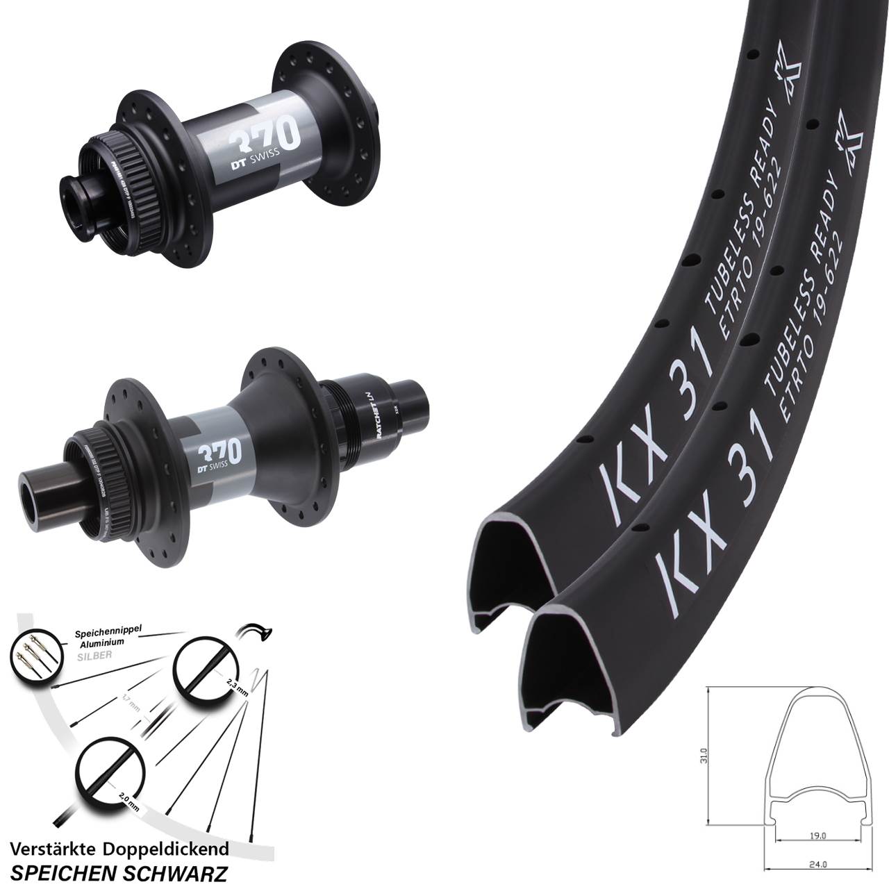 Centerlock Laufradsatz 28 Zoll KX 31 DT Swiss 370 SRAM XDR 15x100 12x142