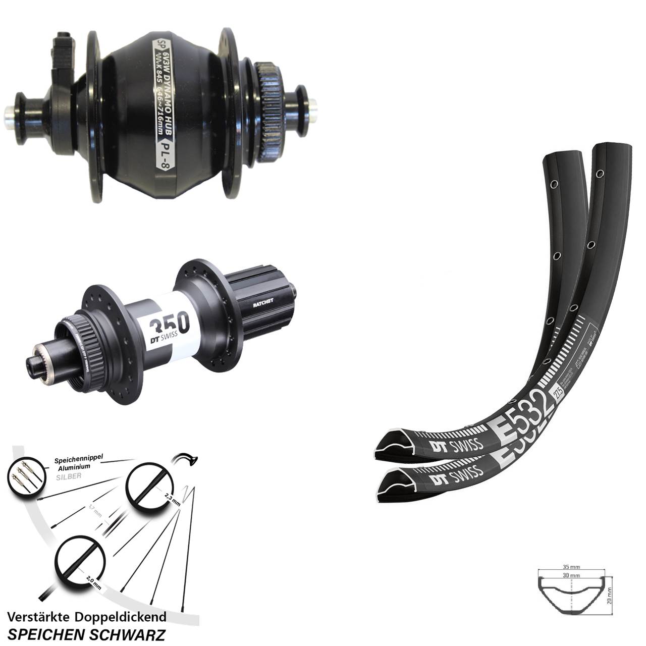 Disc Laufrad-Satz für Schnellspanner 29 Zoll DT Swiss E532 350 Shutter PL-8 8-11 fach