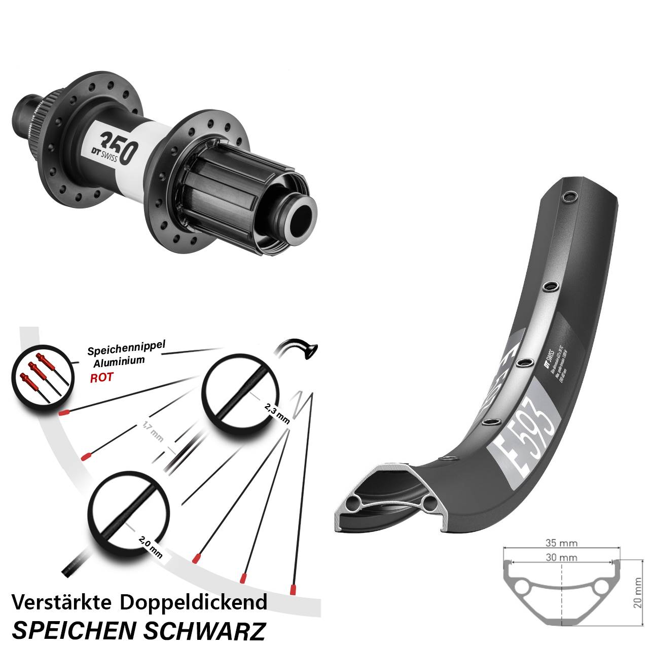 DT Swiss E 593 DT Swiss 350 29 Zoll Disc Laufrad 12x148 Boost 8-11 fach HG