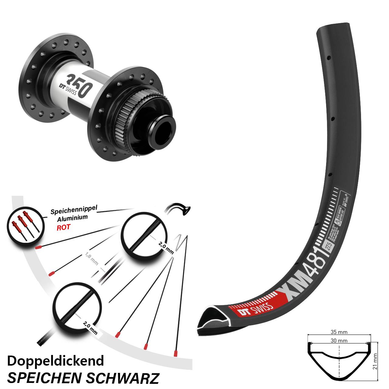 DT Swiss XM481 DT Swiss 350 27,5 Zoll Centerlock Vorderrad 12x100