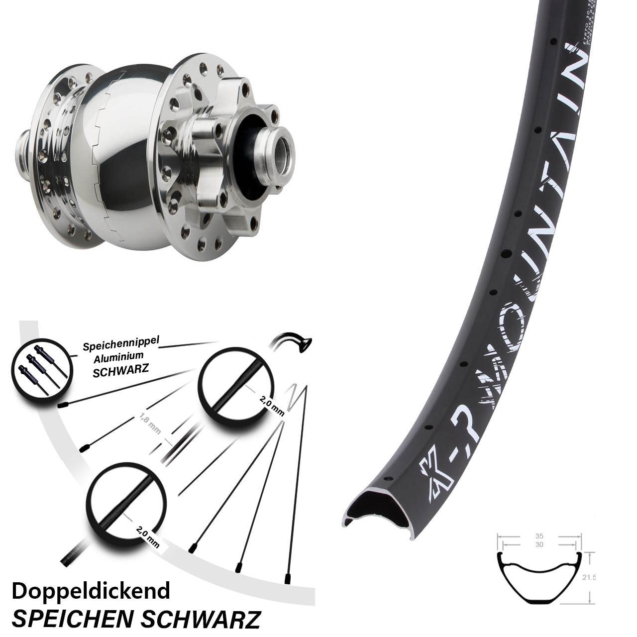 SON 28 poliert KX-R Mountain 29 Zoll Vorderrad mit Nabendynamo 6-Loch 12x100