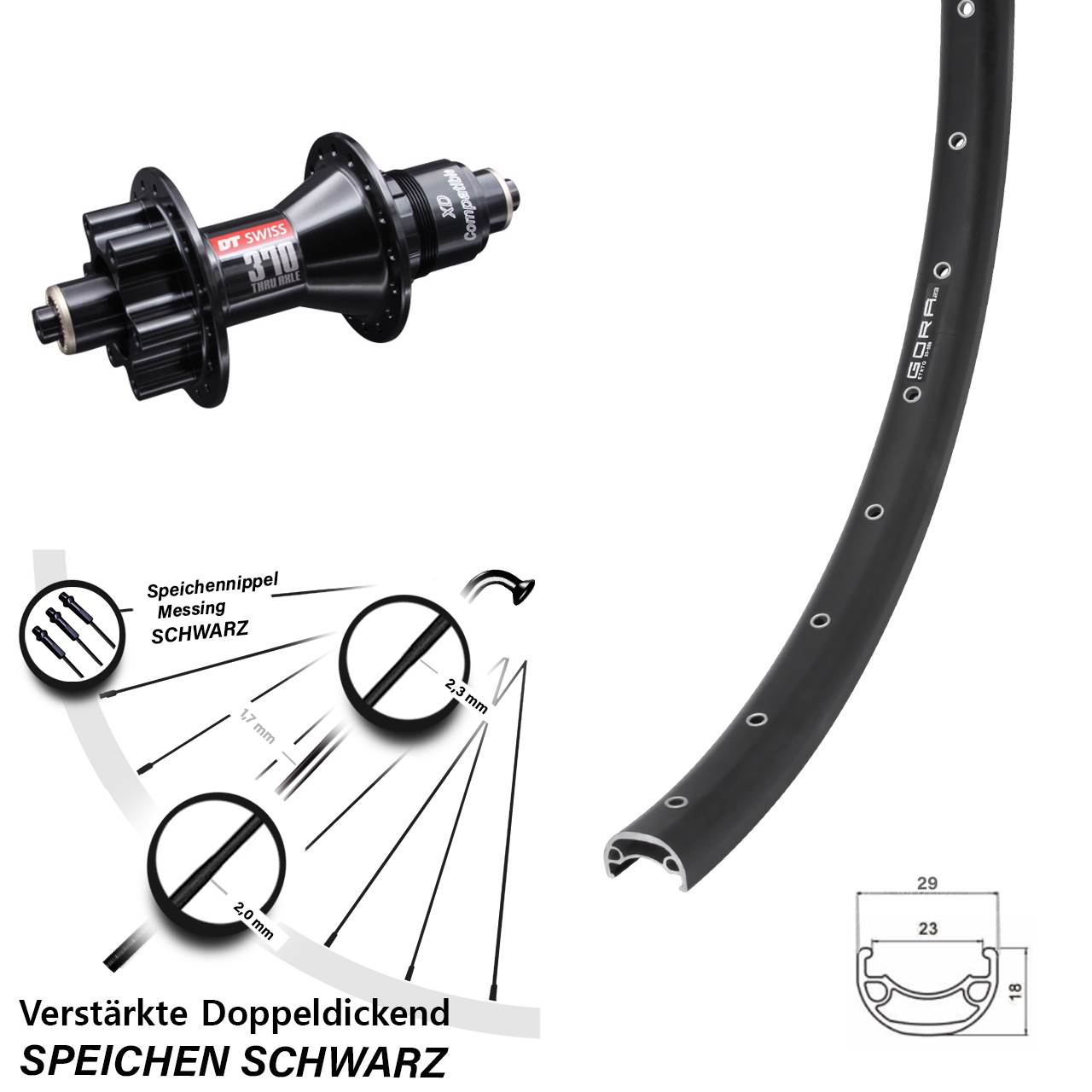 26 Zoll Gora 23 DT Swiss 370 6-Loch Hinterrad QR XD