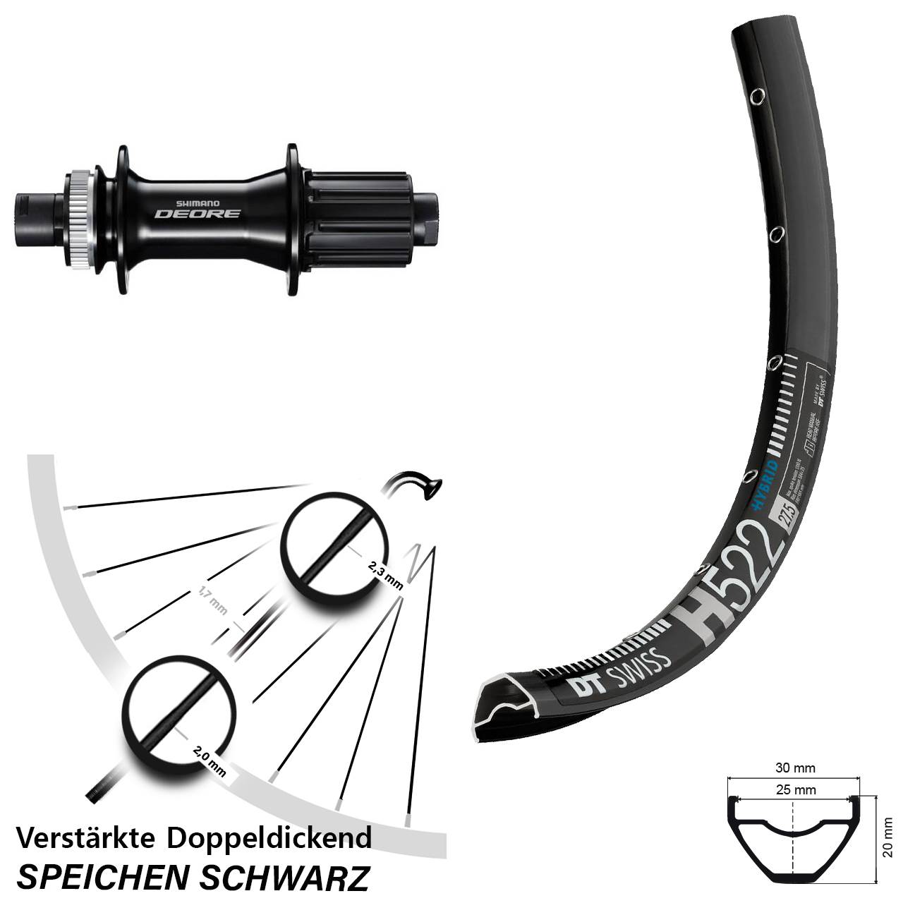 DT Swiss H522 Shimano Deore FH-M6010-B 29 Zoll Disc Laufrad 12x148 8-11 fach
