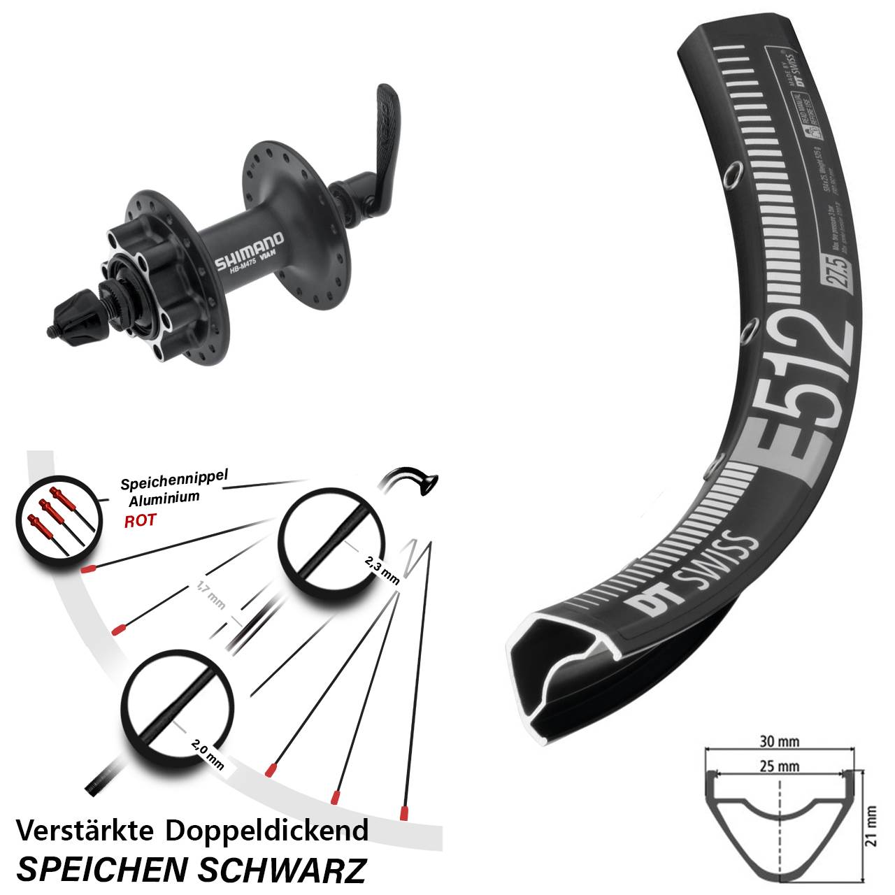29 Zoll DT Swiss E512 Shimano Alivio Vorderrad 6-Loch für Schnellspanner