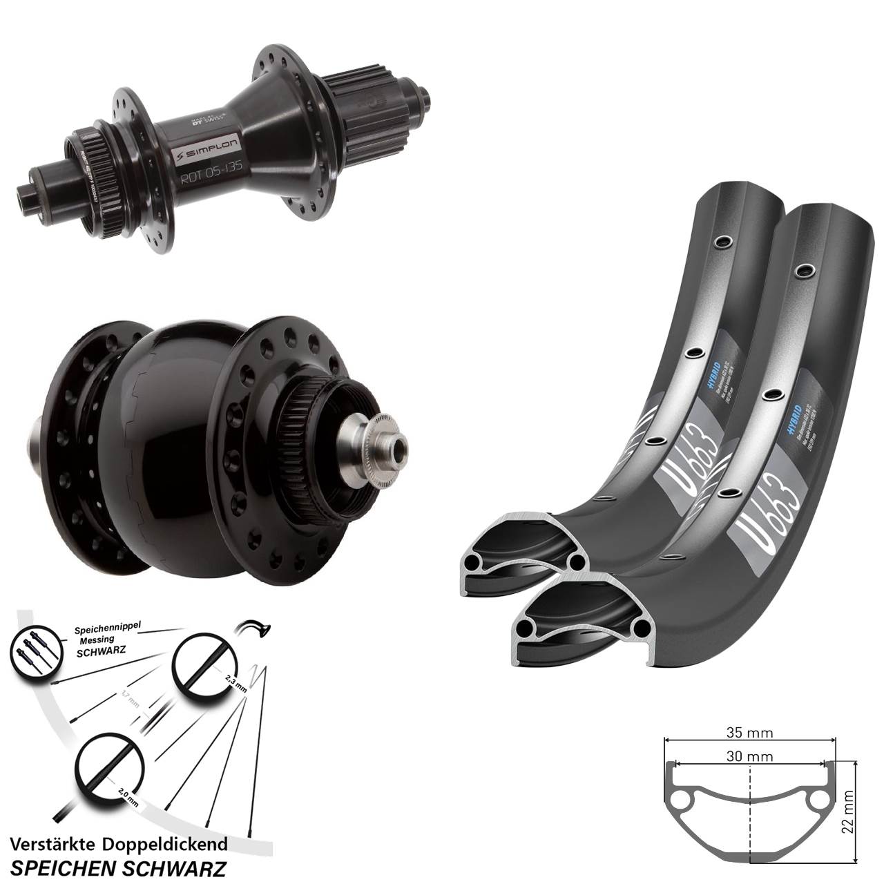 Disc Laufrad-Satz für Schnellspanner 20 Zoll DT Swiss U663 370 Hybrid SON 28 Micro Spline
