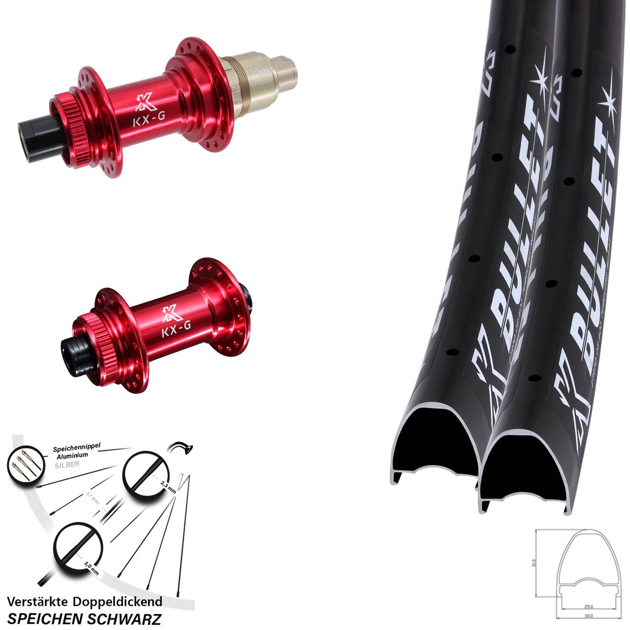 Laufradsatz Centerlock 28-29 Zoll KX-G Bullet rot SRAM XDR 15x100 12x142