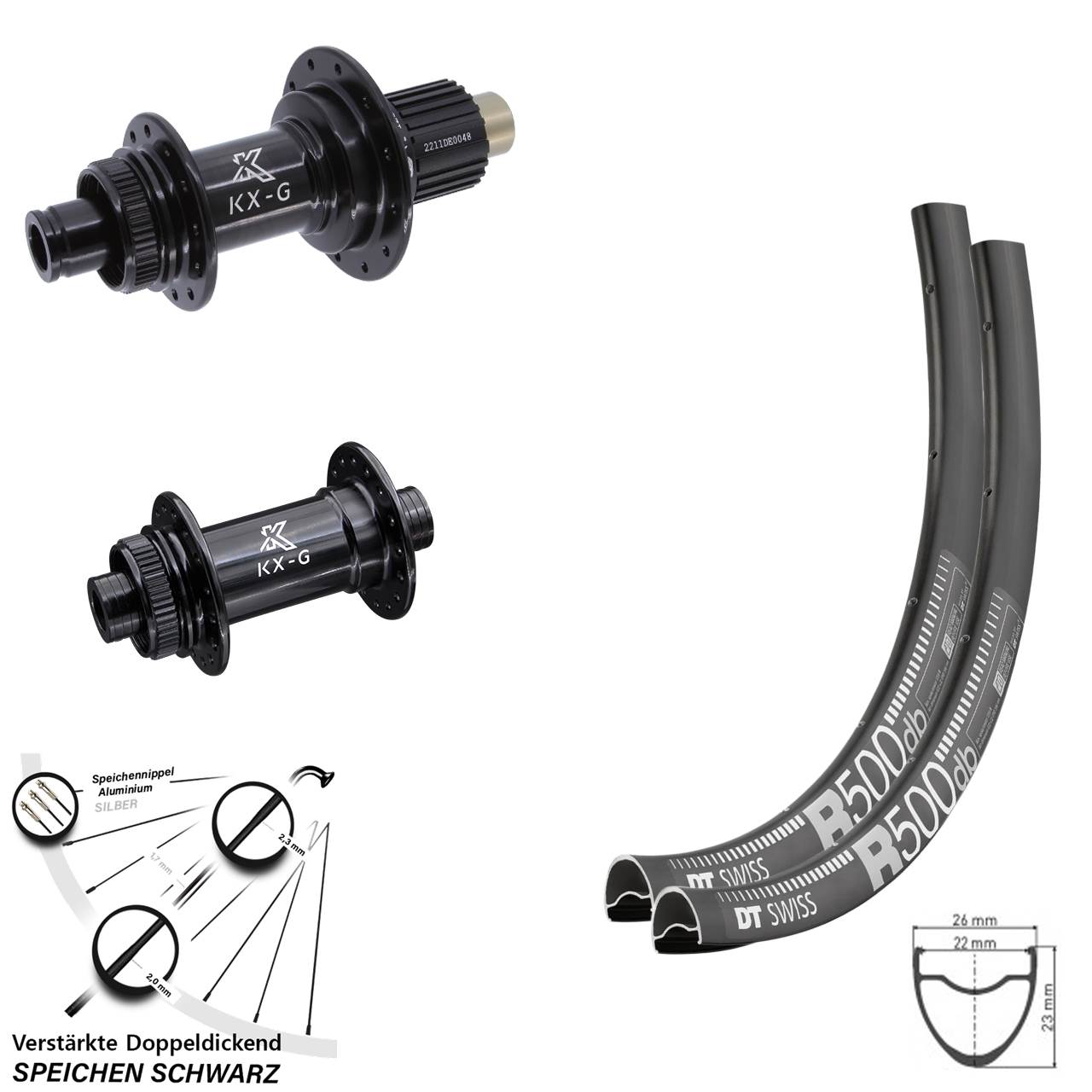 Laufradsatz Disc 28 Zoll DT Swiss R500 KX-G Gravel Steckachse Micro Spline 12x100/142