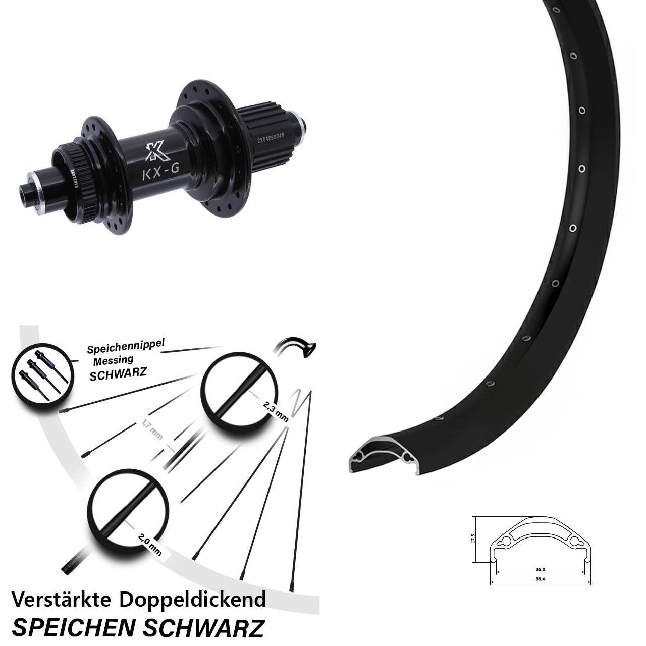 29 Zoll Ryde Disc 35 KX-GS Heavy Duty Hinterrad Centerlock für Schnellspanner Micro Spline
