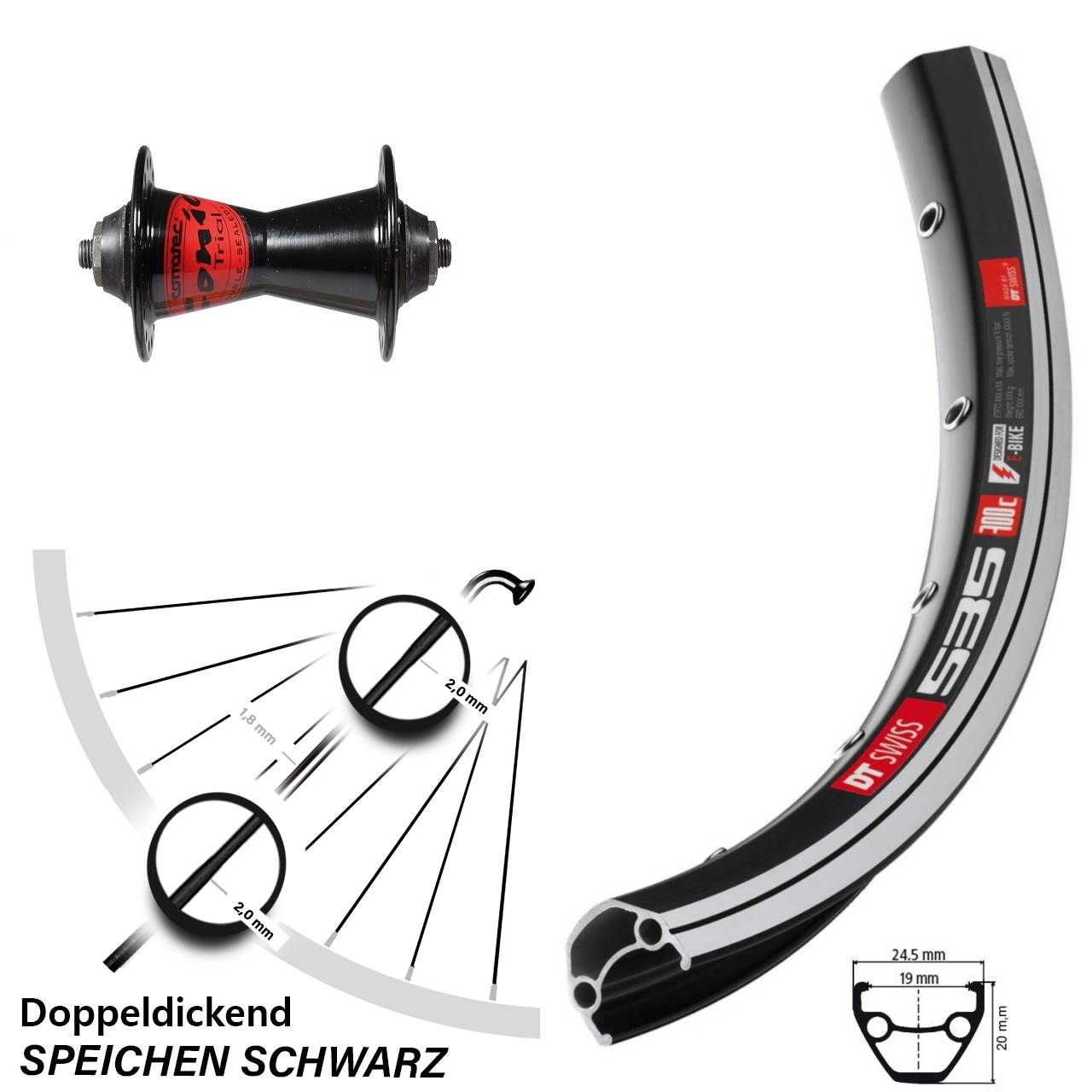 Vorderrad für Schnellspanner 26 Zoll DT Swiss 535 Formula Conic