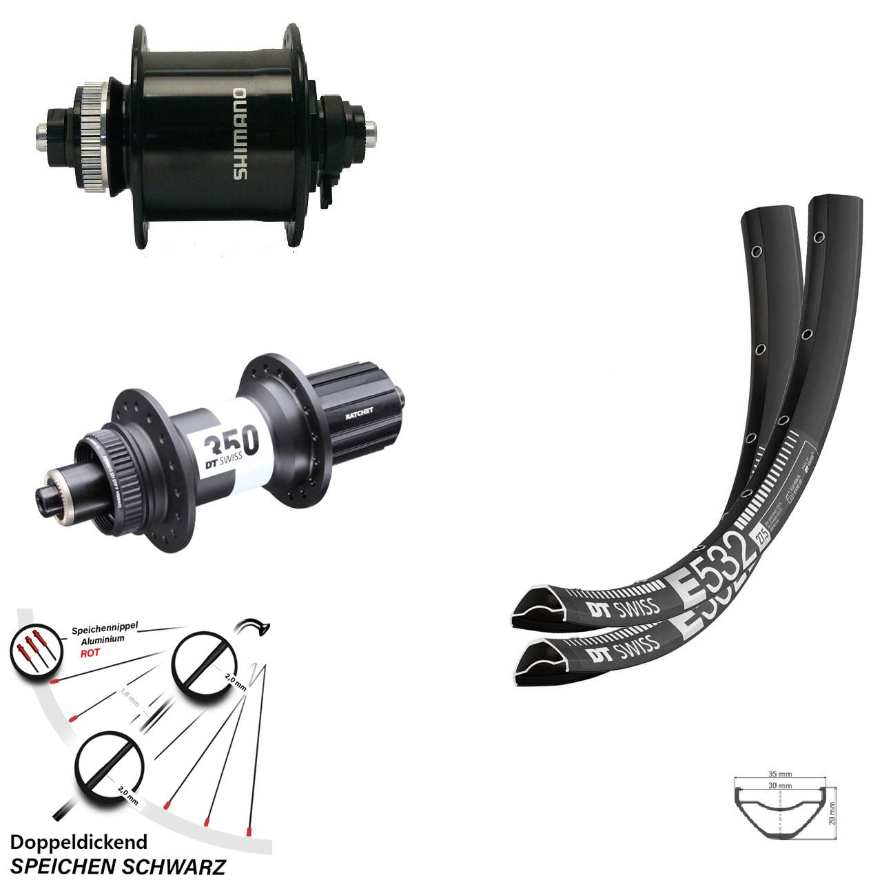 Laufradsatz für Schnellspanner 29 Zoll DT Swiss E532-350 Shimano DH-UR700-3D 8-11 fach