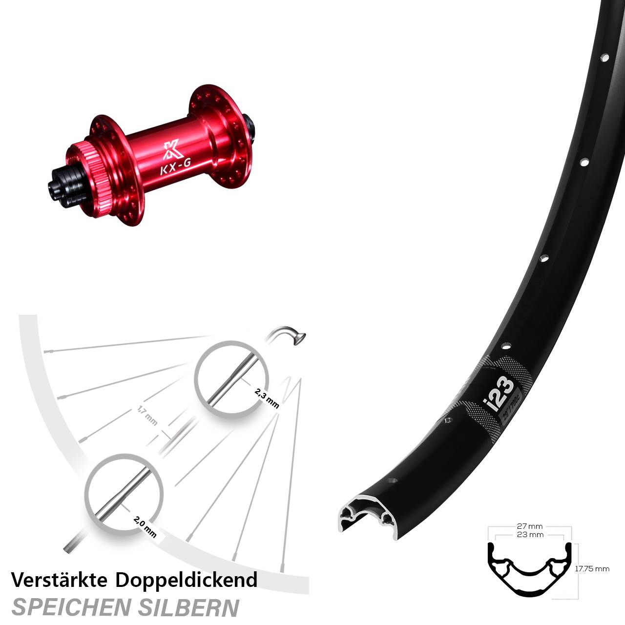 WTB i23 KX-G rot 28-29 Zoll Centerlock Vorderrad QR
