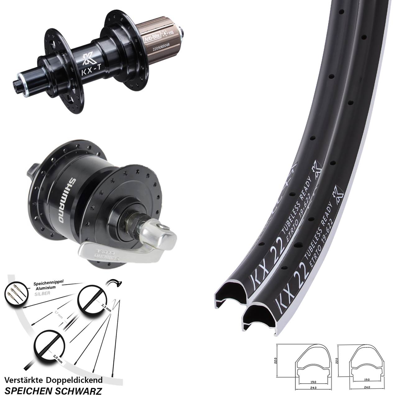 Laufradsatz 28 Zoll KX-T 22 Shimano DH-3N72 8-11 fach HG für Schnellspanner