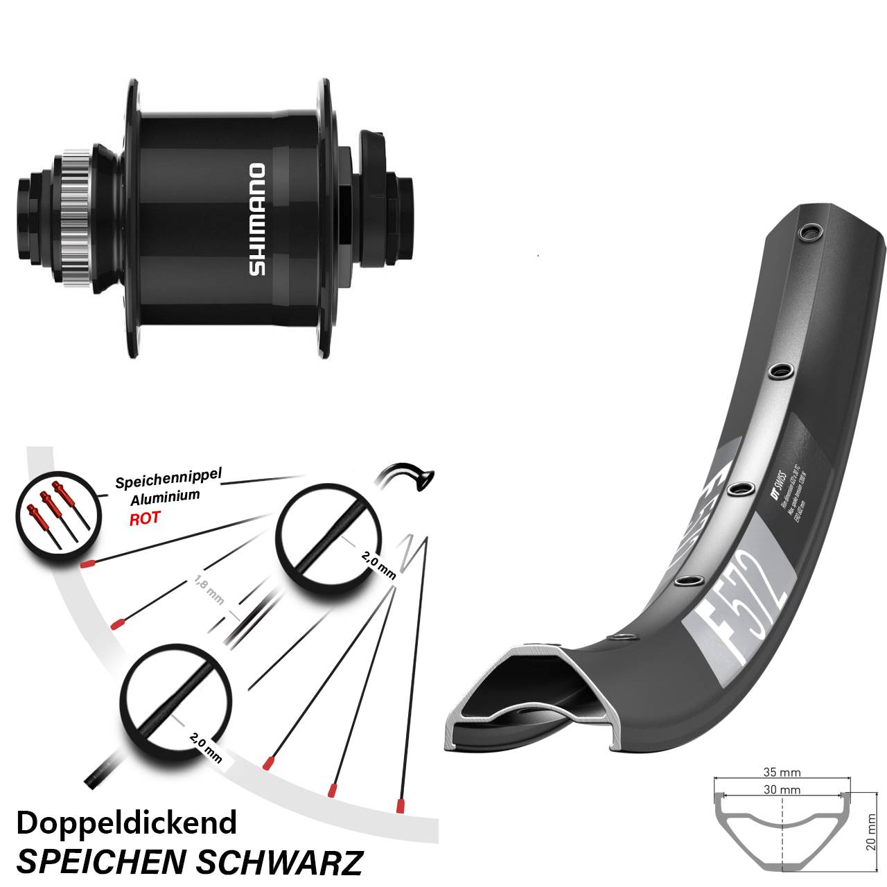 27,5 Zoll DT Swiss F572 Shimano DH-UR708-3D Dynamo-Vorderrad Centerlock 15x100
