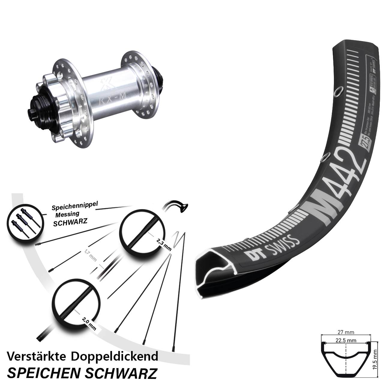 Vorderrad 6-Loch 28 Zoll DT Swiss M442 KX-M QR