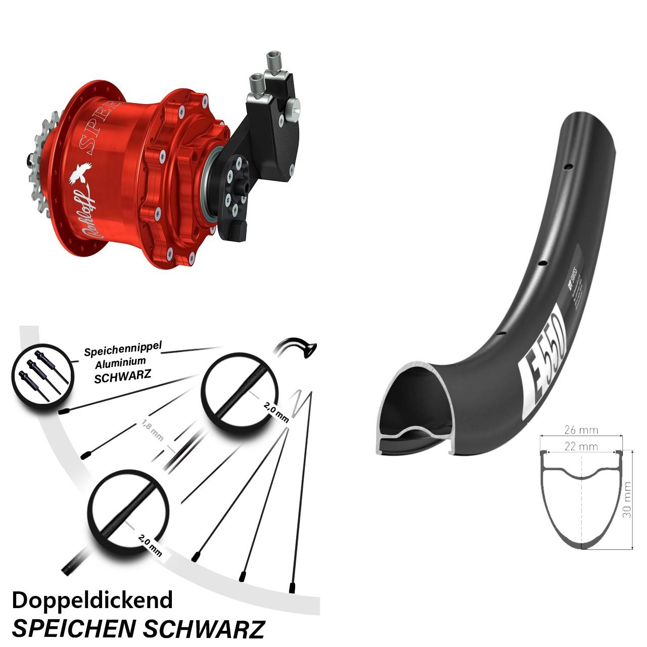 Hinterrad 28 Zoll DT Swiss E 550 Rohloff Speedhub 500/14 CC DB OEM Tandem rot