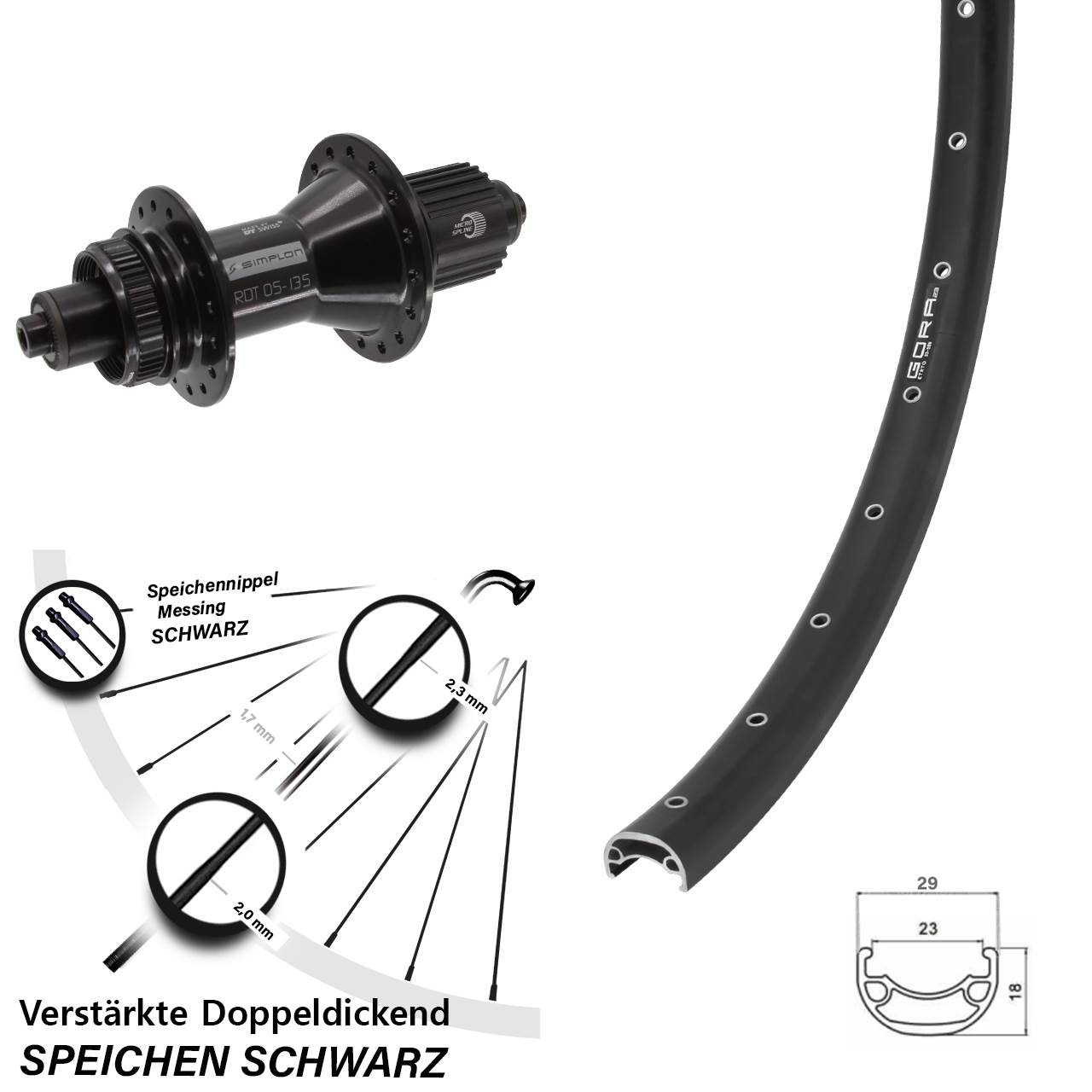 Disc Laufrad QR 28 Zoll Gora 23 DT Swiss 370 Hybrid Shimano Micro Spline