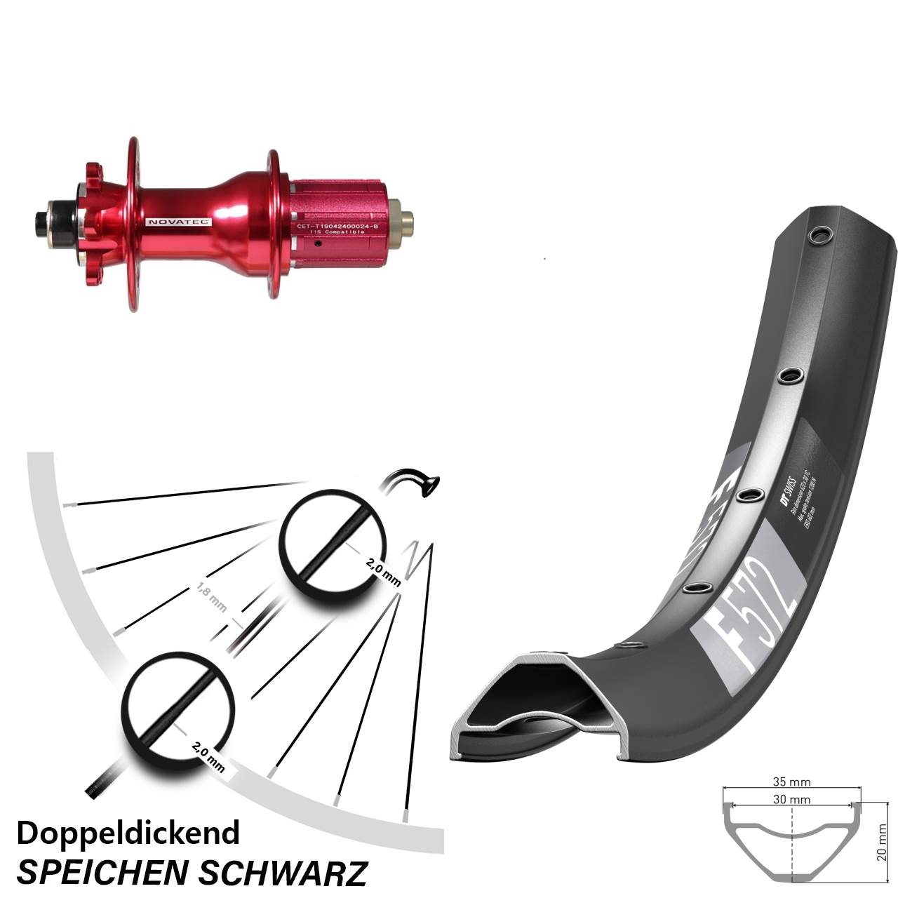 6-Loch Hinterrad 29 Zoll DT Swiss F572 Novatec D792 8-12 fach für Schnellspanner