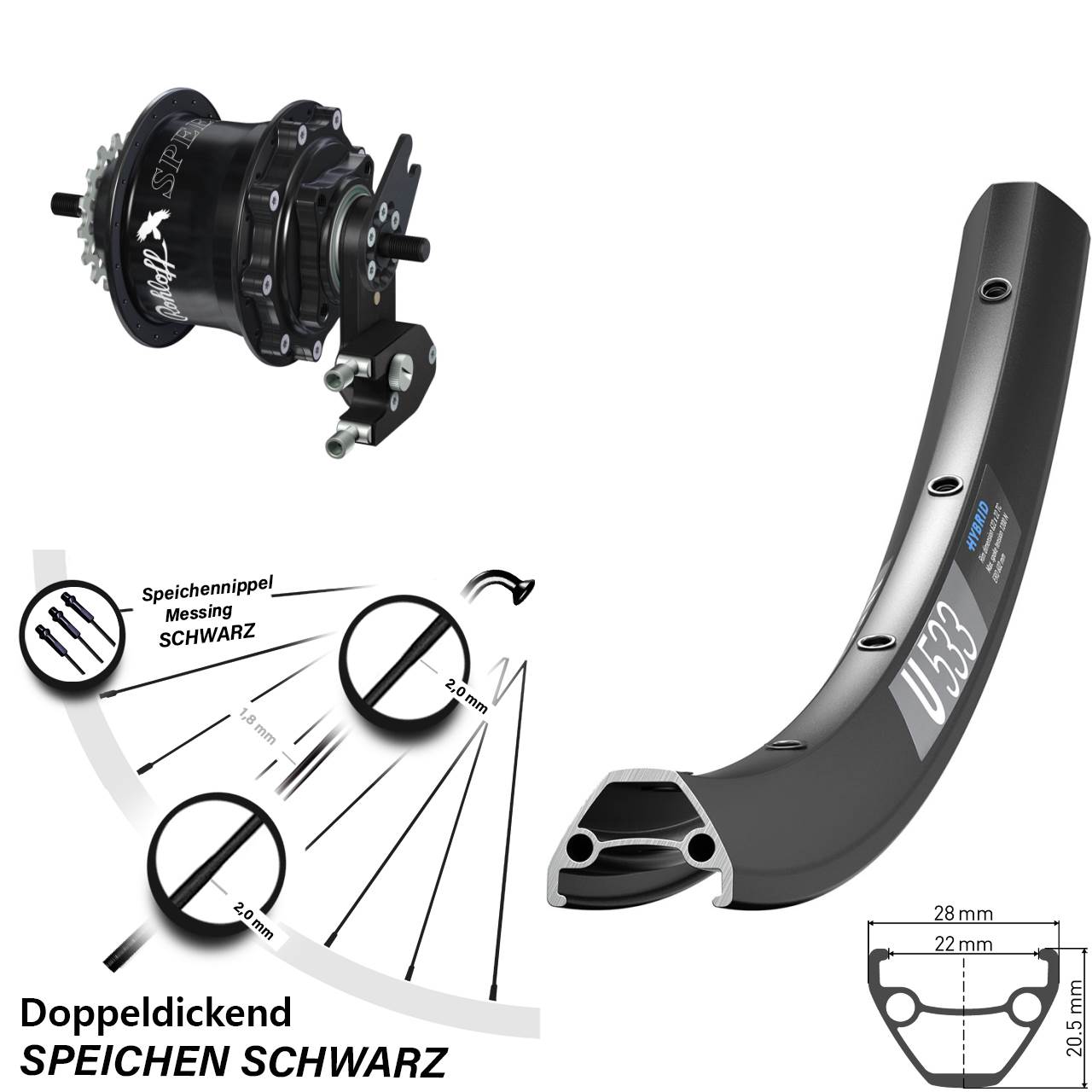Hinterrad 27,5 Zoll DT Swiss U 533 Rohloff Speedhub 500/14 TS DB OEM2 schwarz