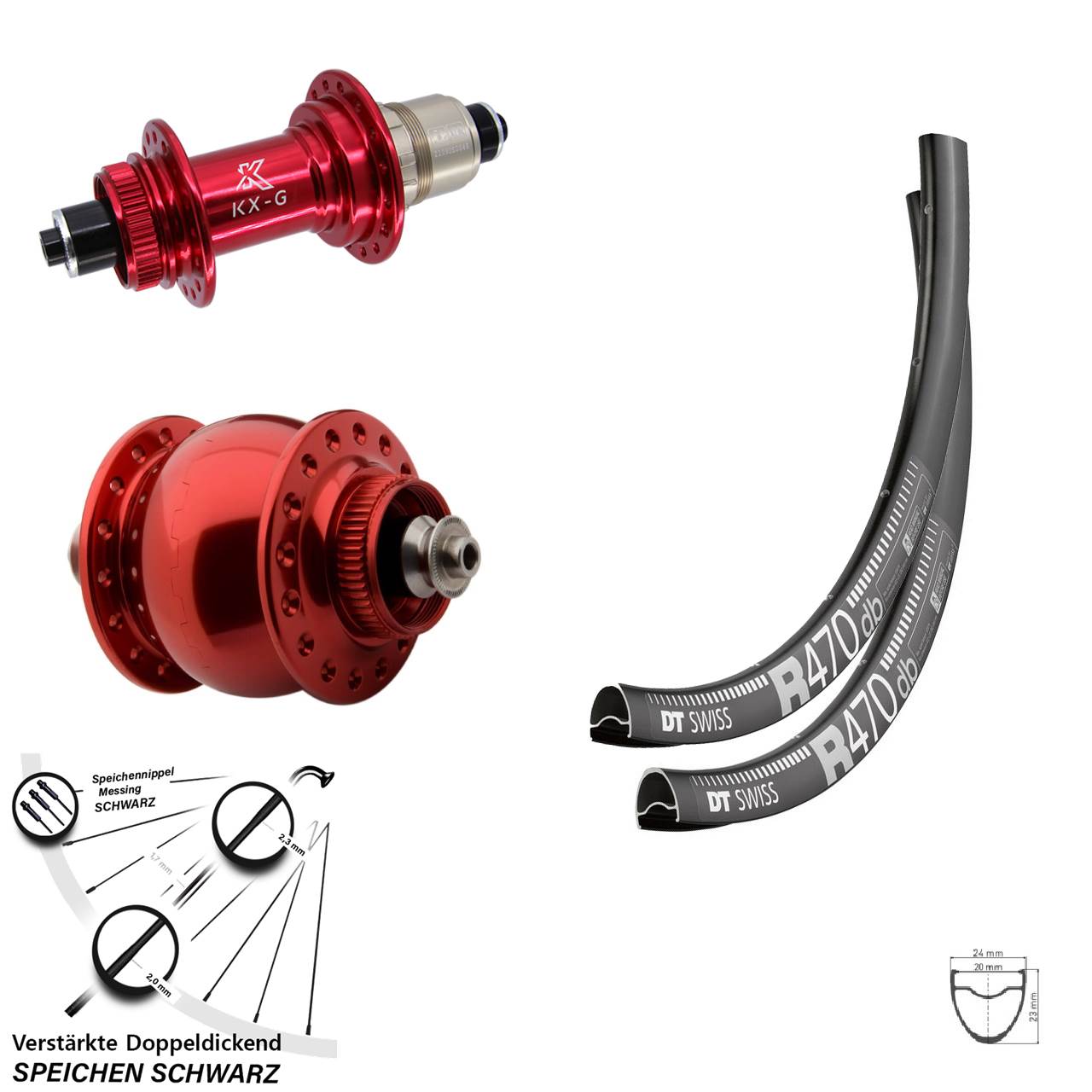 DT Swiss R 470 KX-G rot SON delux 28 Zoll Laufradsatz für Schnellspanner SRAM XDR