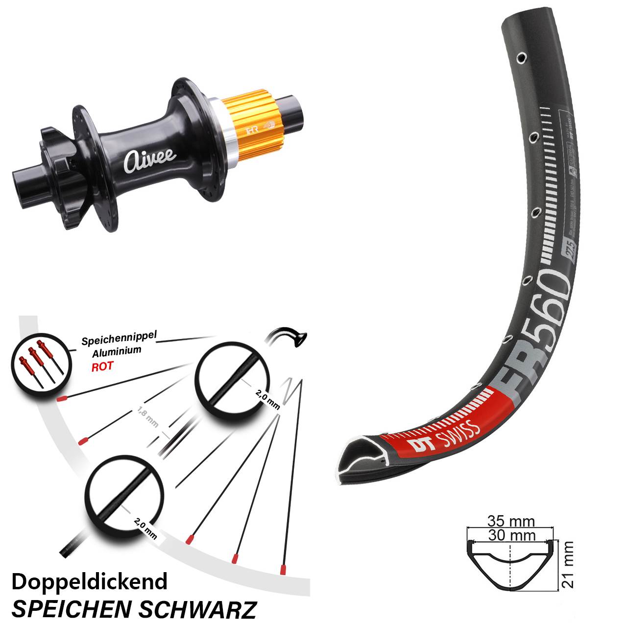 Laufrad 26 Zoll DT Swiss FR 560 Disc Aivee Classic 12x148 6-Loch Micro Spline
