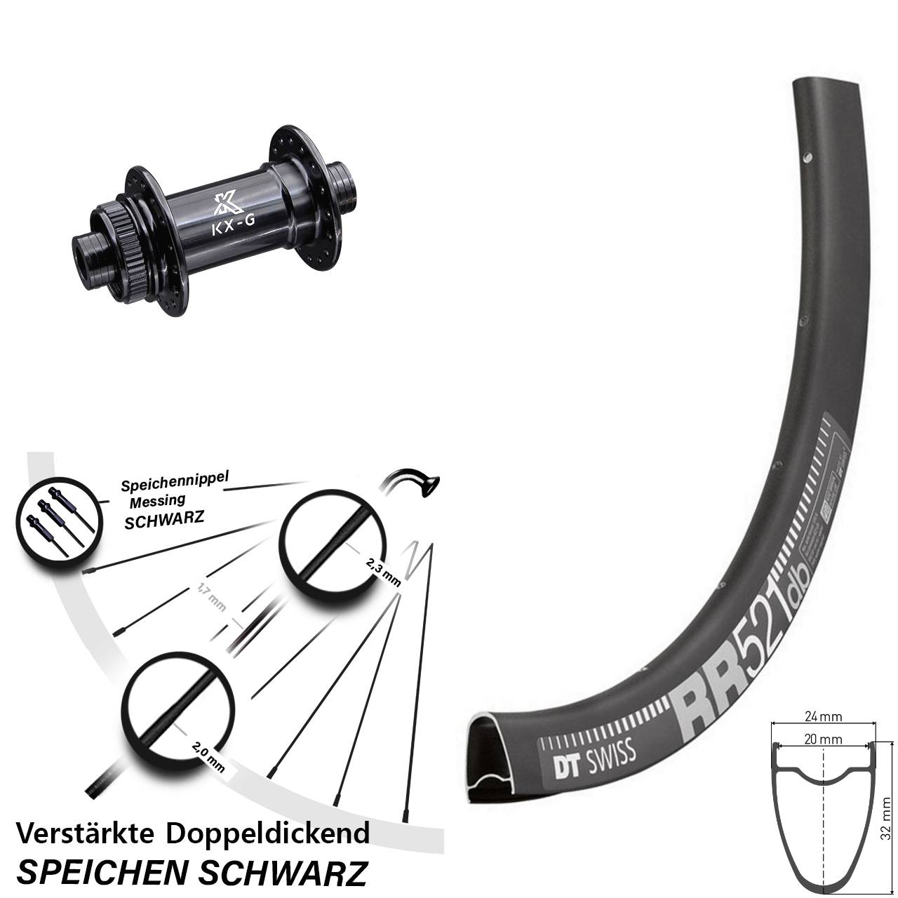 Centerlock Vorderrad 28 Zoll DT Swiss RR521 KX-G Gravel 12x100