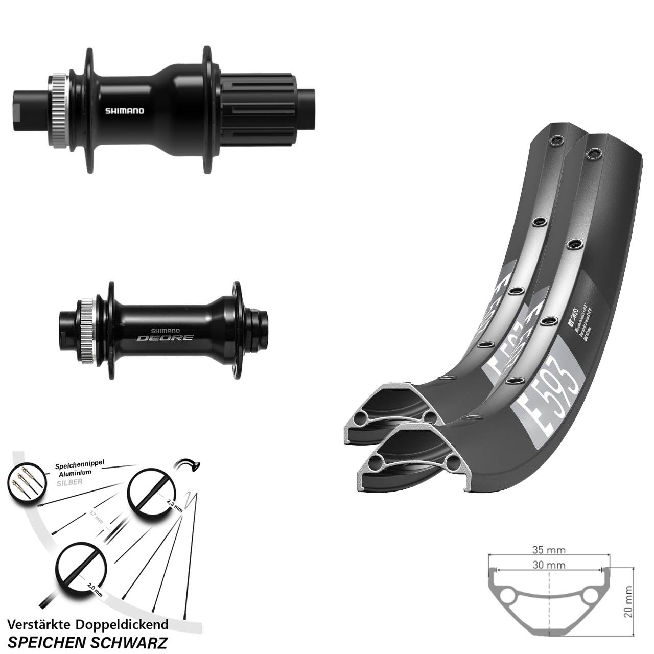 Disc Laufradsatz 29 Zoll DT Swiss E593 Shimano Deore FH-TC500 8-11 fach Boost