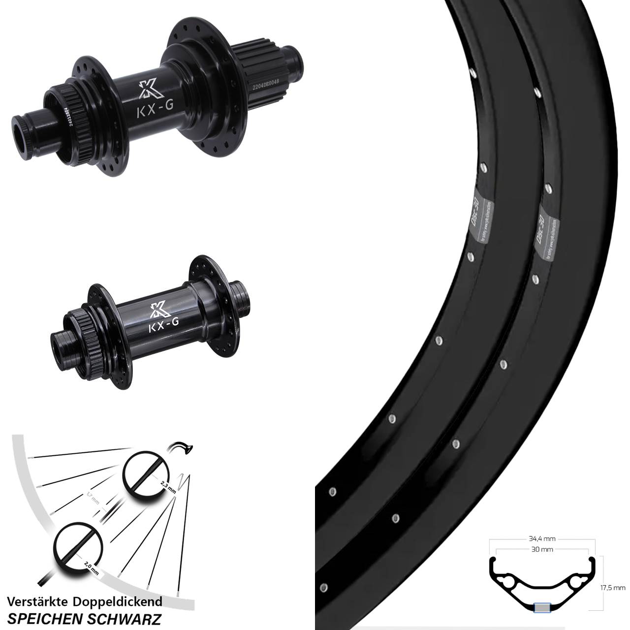 29 Zoll Ryde Disc 30 KX-GS verstärkt Centerlock Laufradsatz 15x100 12x142 Micro Spline