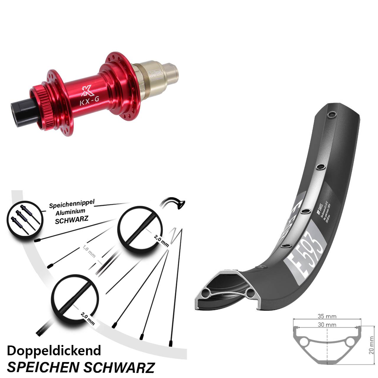 Disc Laufrad 12x142 29 Zoll DT Swiss E593 KX-G rot