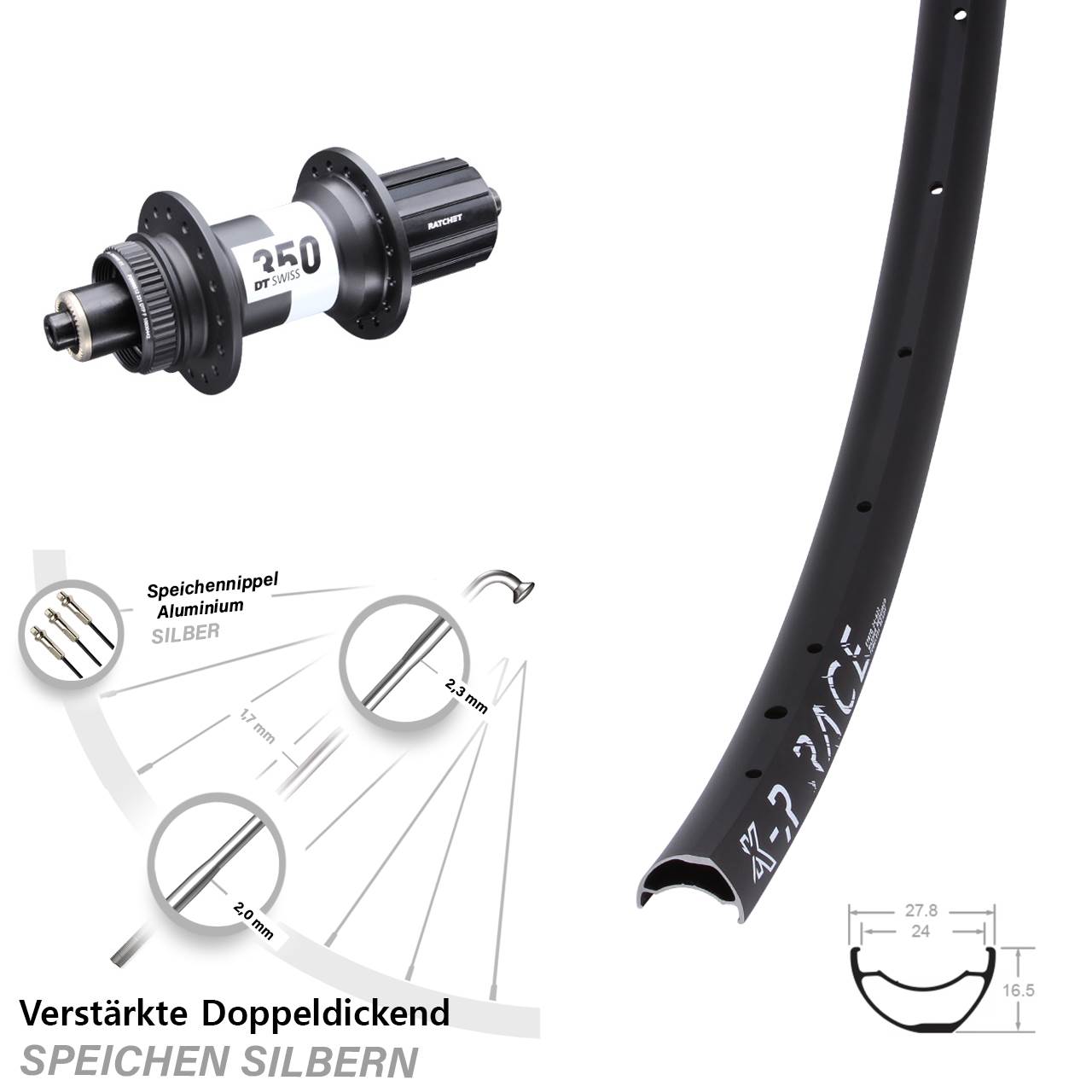 Centerlock Hinterrad für Schnellspanner KX-R Race DT Swiss 350 8-11 fach HG