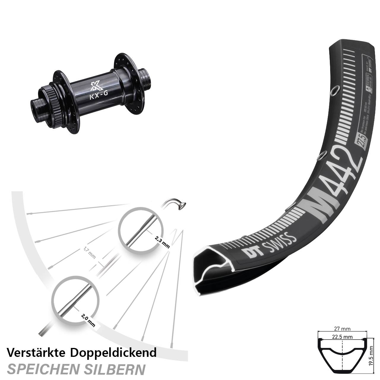Vorderrad Centerlock 15x100 29 Zoll DT Swiss M442 KX-G