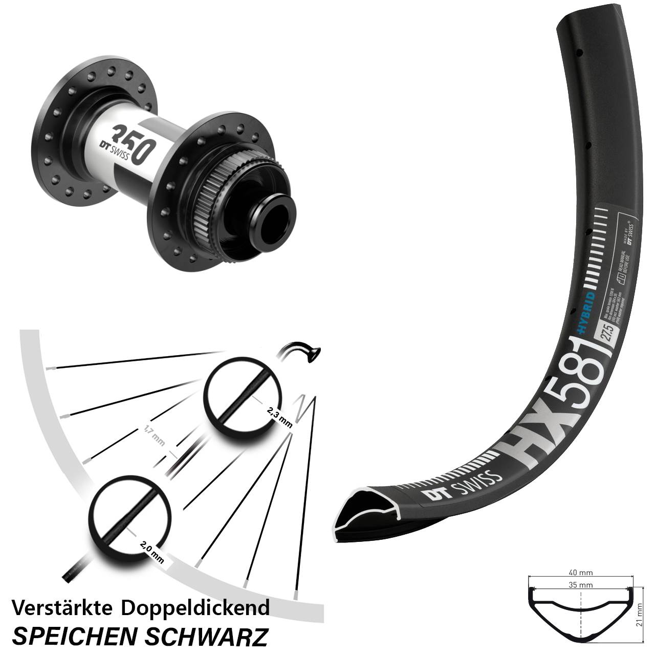 Disc Vorderrad 12x100 27,5 Zoll DT Swiss HX581-350