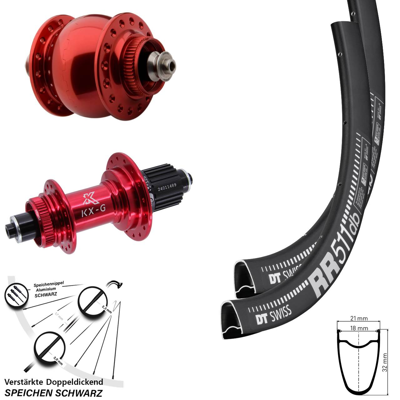 DT Swiss RR511 KX-G SON delux 28 Zoll Disc Laufrad-Satz rot Micro Spline QR