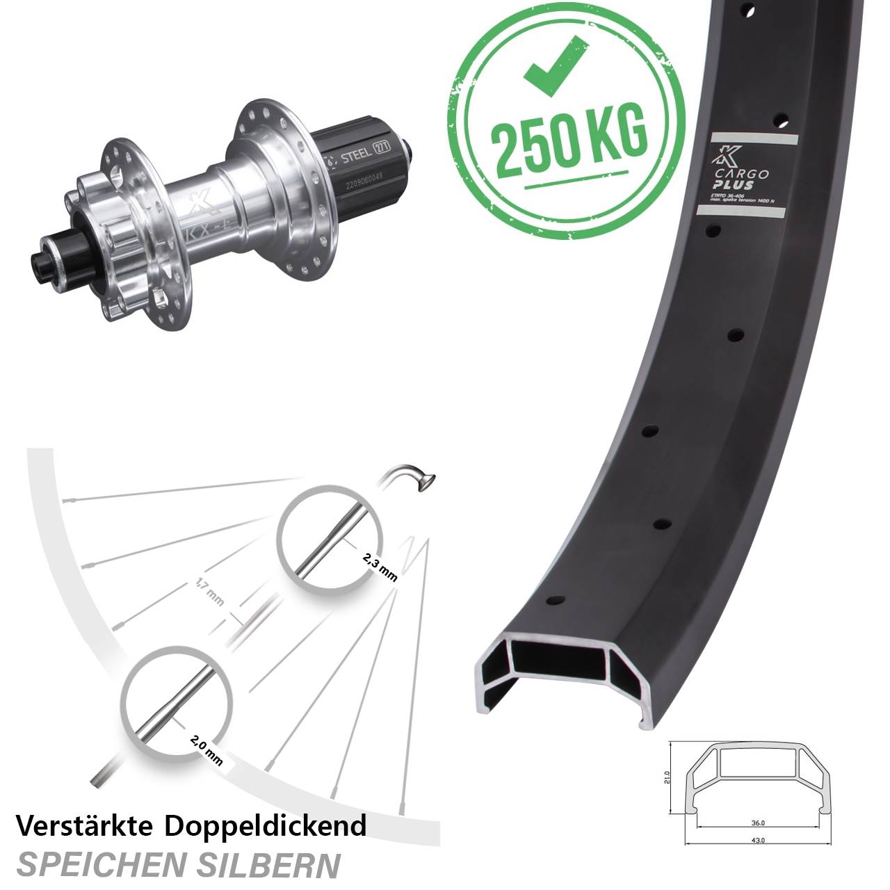 KX-E Cargo Plus 6-fach gelagert 20 Zoll Disc Laufrad 8-12 fach
