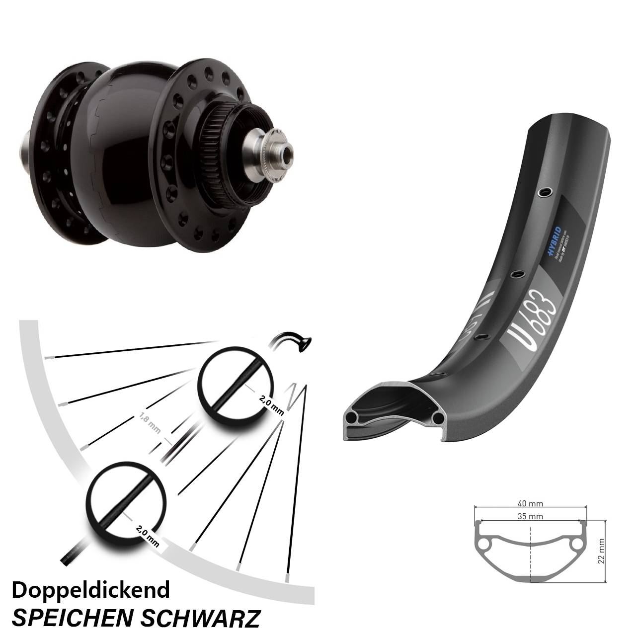 27,5 Zoll DT Swiss U683 SON 28 Centerlock Vorderrad mit Nabendynamo für Schnellspanner