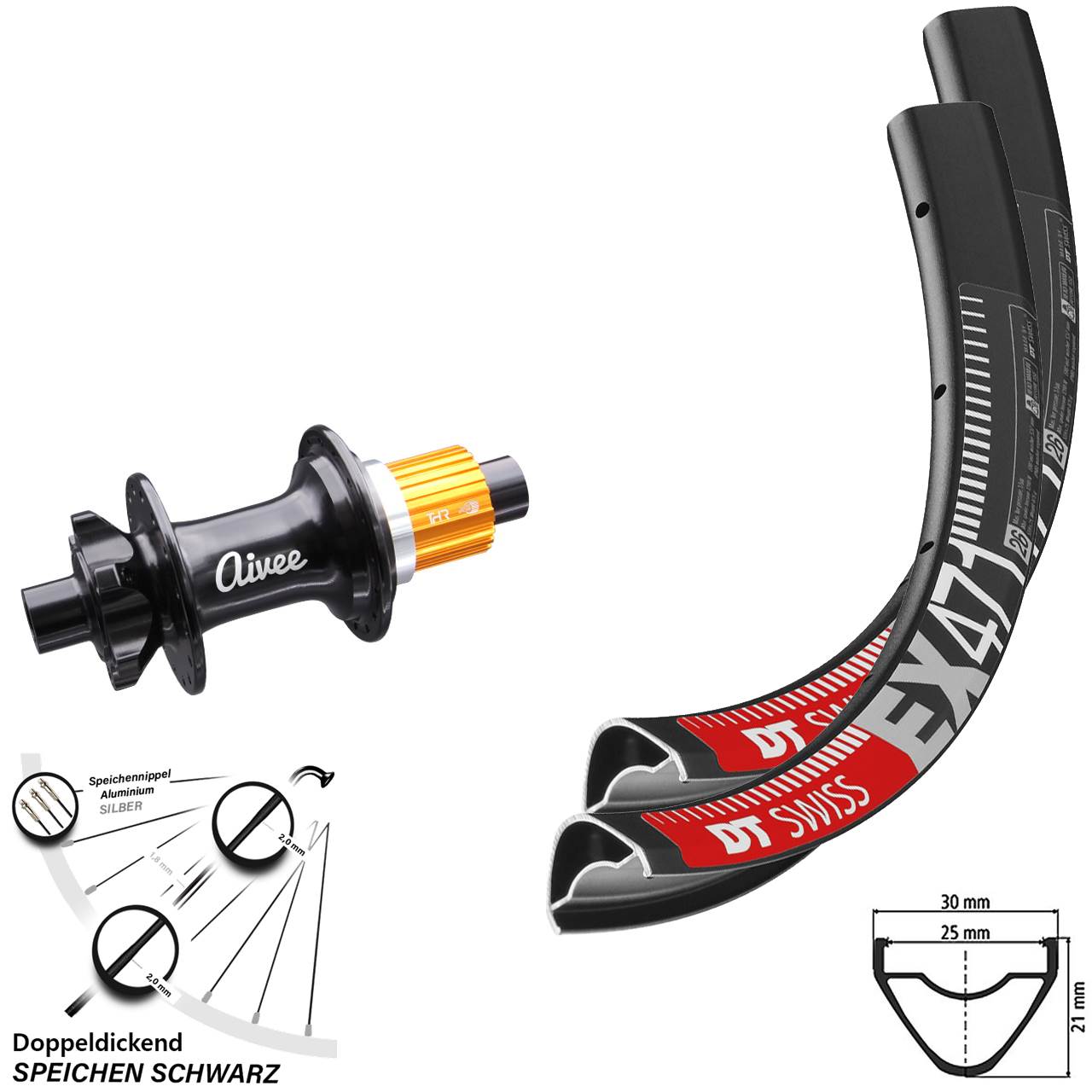 Laufradsatz 29 Zoll DT Swiss EX 471 Nabe Aivee Classic Boost Shimano Micro Spline