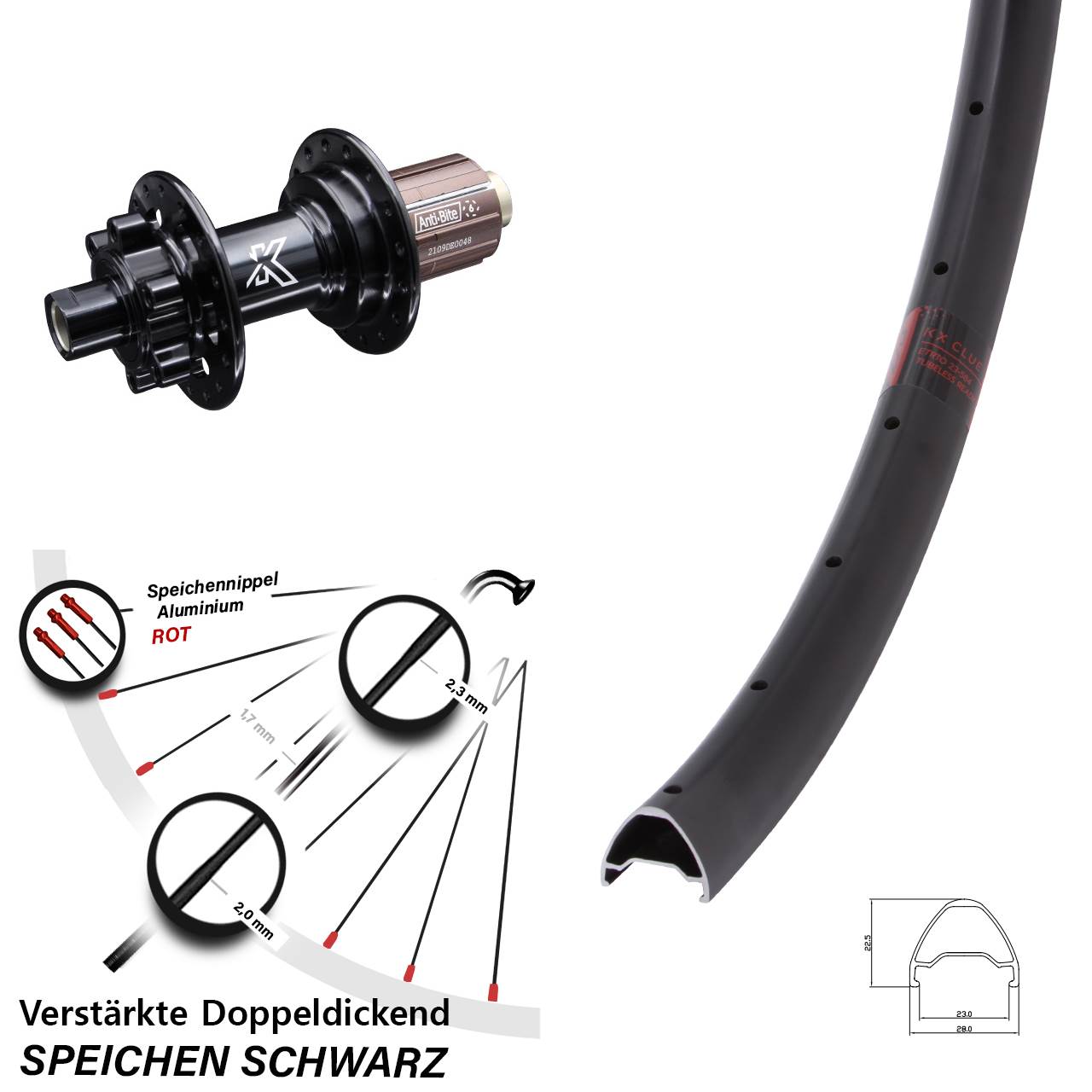 Disc Laufrad 12x142 29 Zoll KX Clue MTB Shimano Anti-Bite 8-12 fach