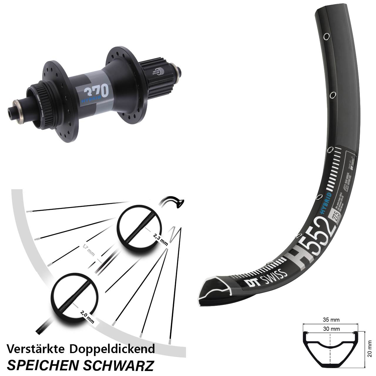 Hinterrad 29 Zoll DT Swiss H 552-370 Hybrid Micro Spline QR