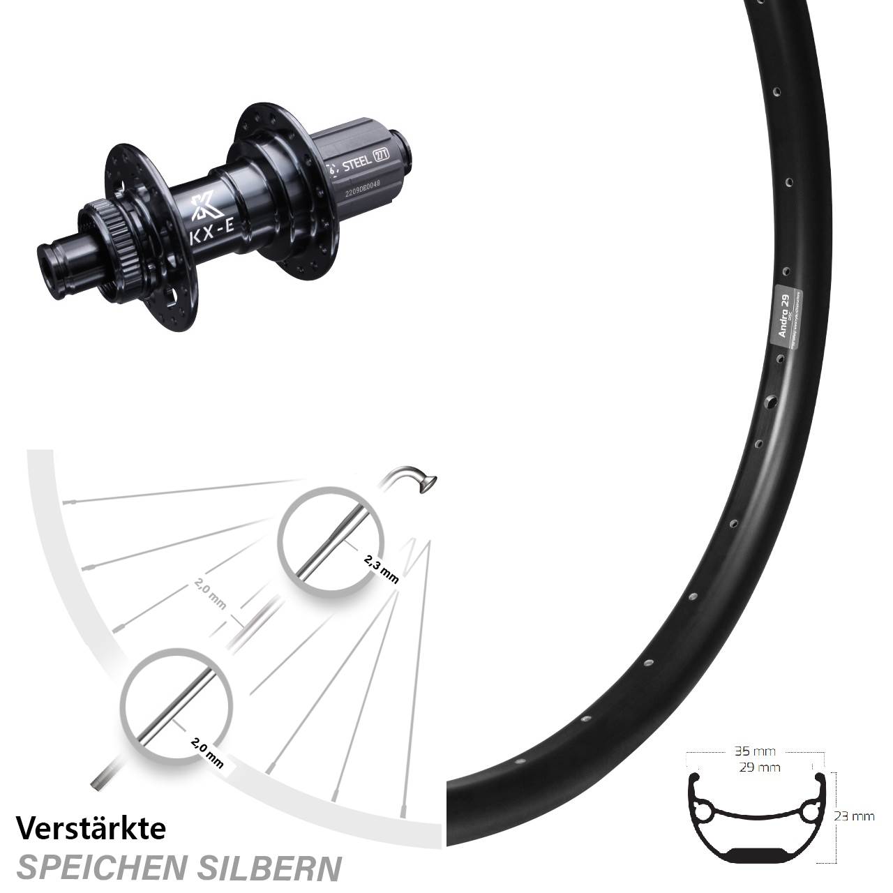 Ryde Andra 29 Hinteres Rad 27,5 Zoll verstärkte KX-E Nabe Steckachse Centerlock