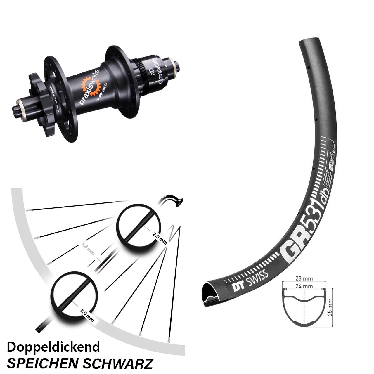 Hinterrad 6-Loch QR 650B DT Swiss GR 531 350 SRAM XD
