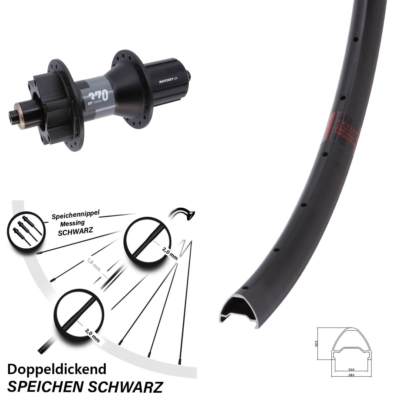 KX Clue DT Swiss 370 27,5 Zoll Disc Laufrad für Schnellspanner 8-11 fach