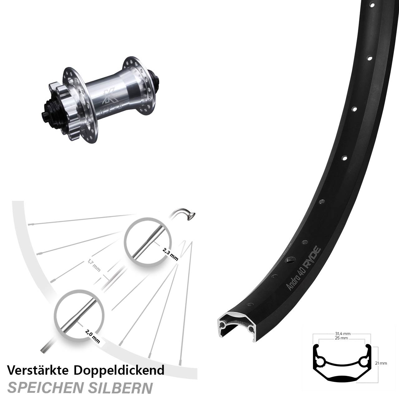 Disc Laufrad für Schnellspanner 26 Zoll Ryde Andra 40 KX-E verstärkt