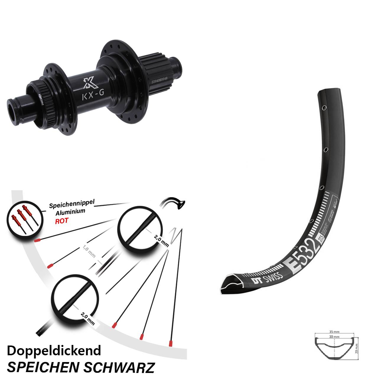 29 Zoll DT Swiss E 532 Hinterrad KX-GS Micro Spline 12x142